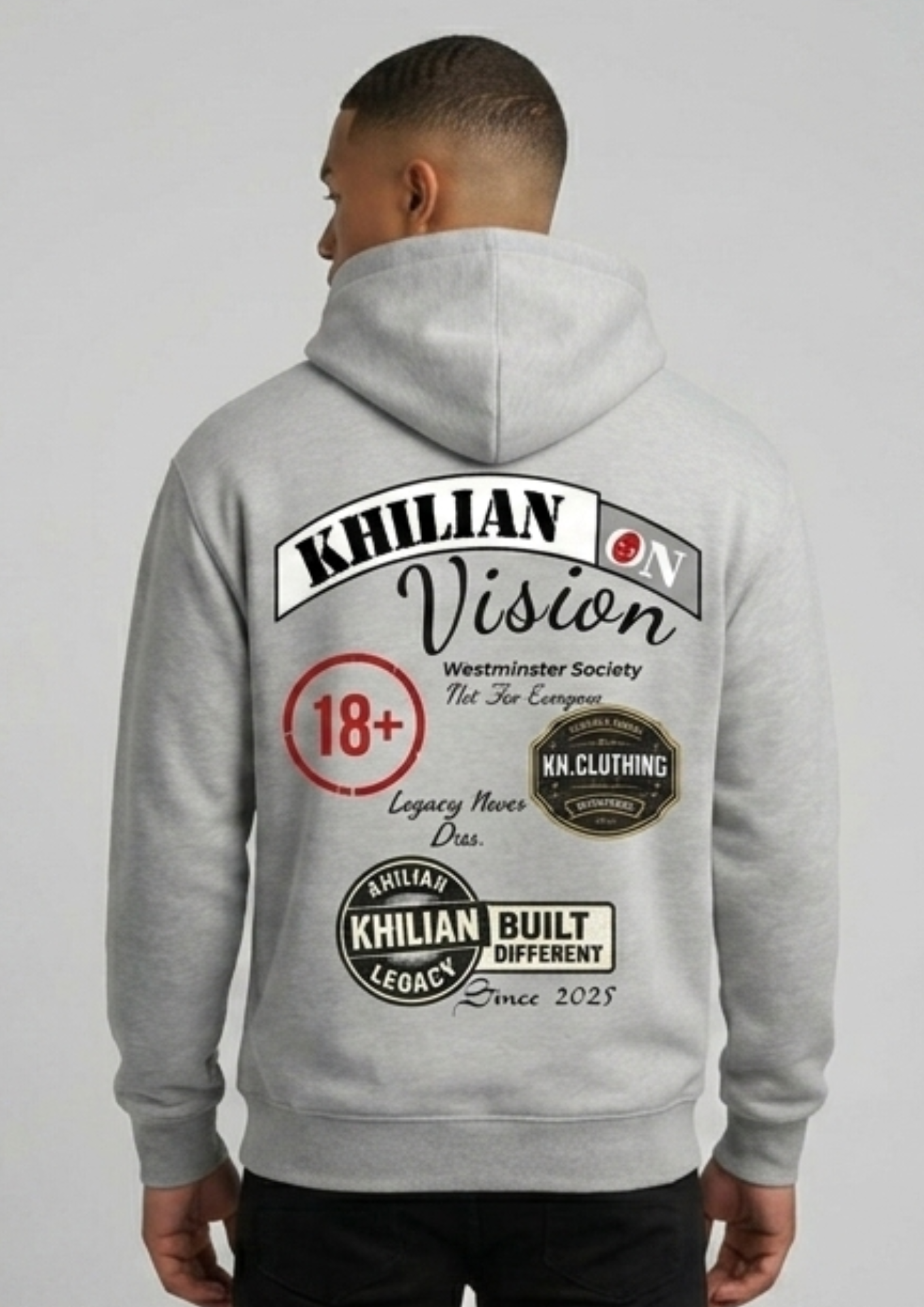 KHILIAN Vision Streetwear Graphic Hoodie | Urban Essential - Light Gray