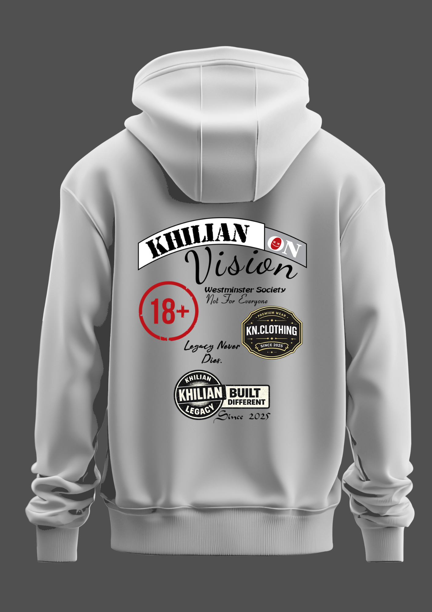 KHILIAN Vision Streetwear Graphic Hoodie | Urban Essential - Light Gray
