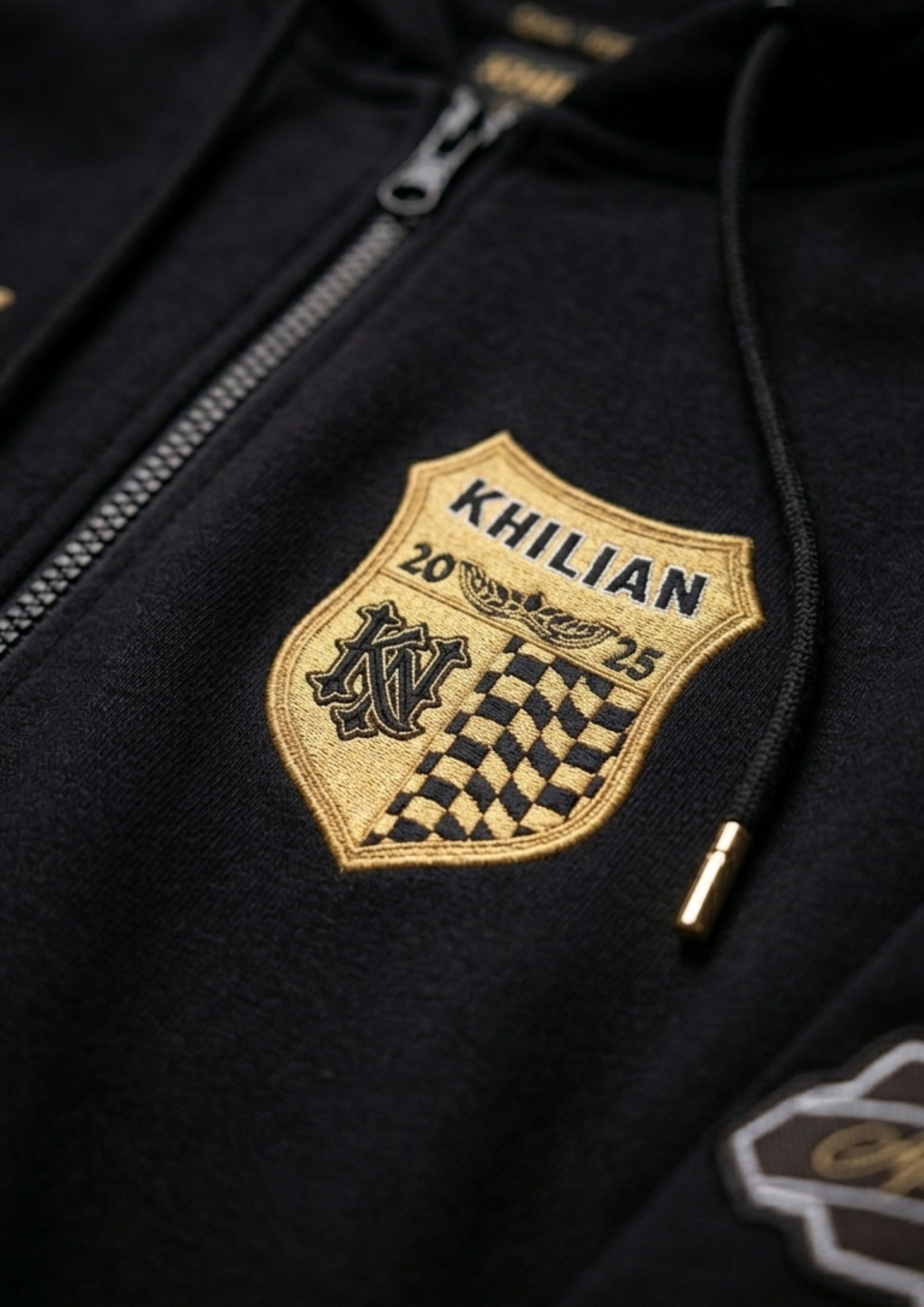 Men’s Black Zip-Up Hoodie with Gold Embroidery - Apex Force 904