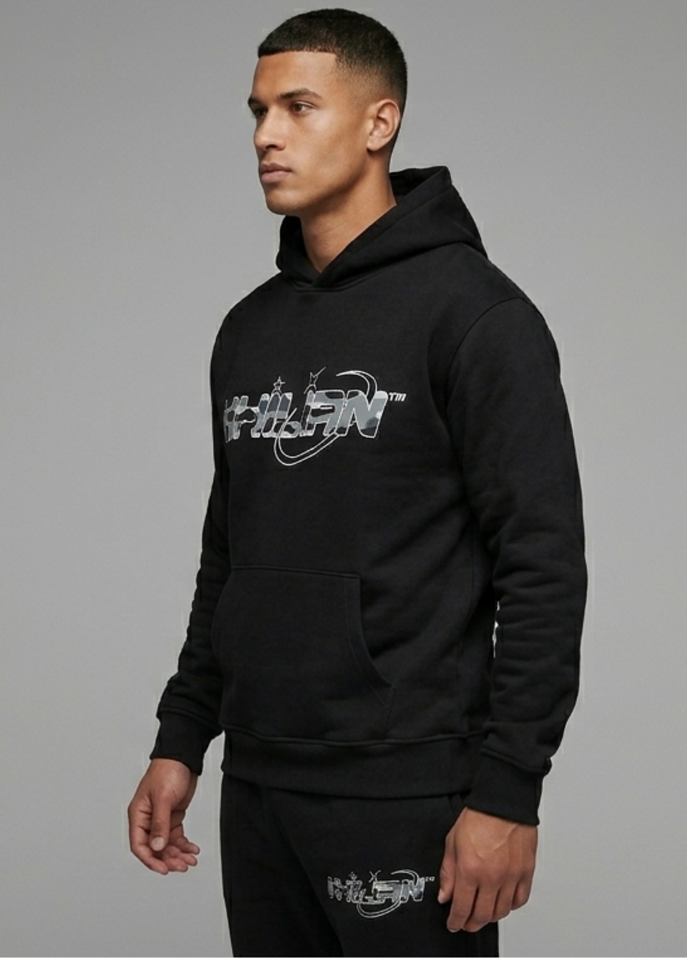 KHILIAN Black Urban Camo Orbit Graphic Streetwear Tracksuit