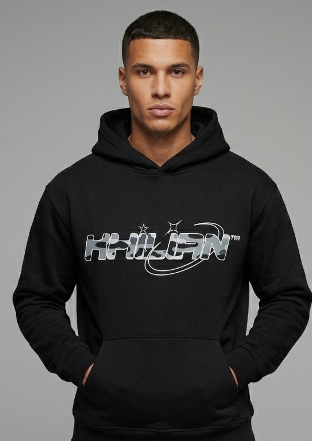 KHILIAN Black Urban Camo Orbit Graphic Streetwear Tracksuit