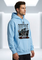 Men's Sky Blue Cotton Hoodie with Porsche 911 GT3 RS Print - Luxury Streetwear Mockup