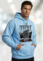 Men's Sky Blue Cotton Hoodie with Porsche 911 GT3 RS Print - Luxury Streetwear Mockup