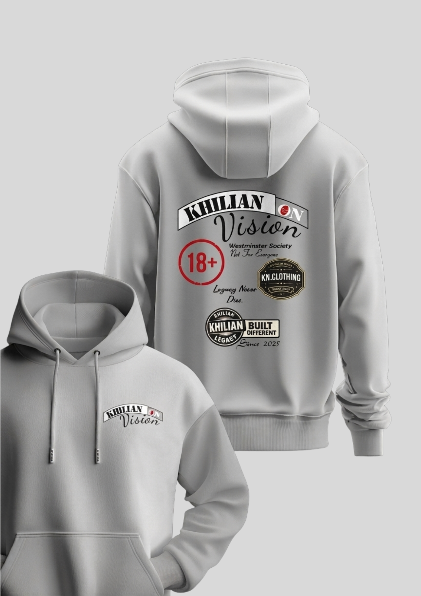 KHILIAN Vision Streetwear Graphic Hoodie | Urban Essential - Light Gray